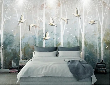Nordică pădure păsări abstract pădure tapet copac,living TV de perete camera copii bar, restaurant hotel pictură murală papel de parede