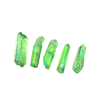Clar naturale de Cuarț prin Galvanizare Aura Verde Titan Verde Cristal de Culoare placat cu Unicuspid Vindecare de Cristal, Ornamente Decor