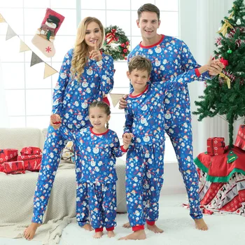 Crăciun Acasă Purta cu mâneci Lungi Fulg de nea Crăciun Pijamale Barbati Părinte-copil Pijamale de Craciun Părinte-copil Sleepwear