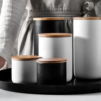 Ceramica Ustensilă de Depozitare Canistre Ciob de Cafea Recipient cu Capac pentru Alimentare Mărfuri Uscate Bucătărie HEE889