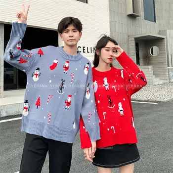 VERSMA coreeană Stil Harajuku Pulover tricotat Barbati Femei Pulover de Iarna Nou An Ugly Crăciun Pulover Supradimensionat Cu Cerb Bărbați