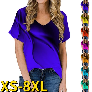 2022 Noua Moda pentru Femei T-shirt de Imprimare 3D Confortabil V-Neck Versatil Temperament Pulover de zi cu Zi de Vară Sexy Vrac Tee