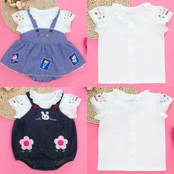 Fete Bluza Brand Japonez de Design de Vară Copilul Flori Scrisoare Broderie Papusa Guler de Dantelă cu Maneci Scurte Tricou Haine pentru Copii