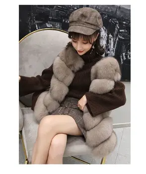 2021 Real Haină de Blană de Vulpe Femeile Naturale Reale Jachete de Blană Vesta Lunga Îmbrăcăminte de Iarnă pentru Femei Haine de moda de iarnă caldă blana autentic