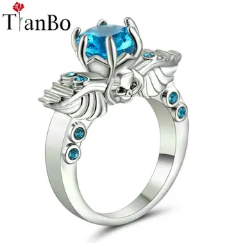 TianBo Argintiu & Negru & Auriu Culoare Aripa Craniu Negru / albastru Cristal de Nunta si de Logodna pentru Femei Ca Promisiune Cadou Size6