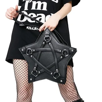 Norbinus Întuneric Gotic Pentagrama Geanta De Umar Unisex Punk Designer Totes Femei De Moda Retro Geantă De Mână Din Piele Neagra Saci De Messenger