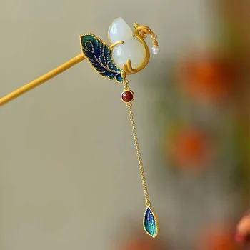 Alb Natural calcedonie tărtăcuță păr bijuterii email porțelan pandantiv clasic, high-end stil Chinezesc cheongsam hanfu accesorii