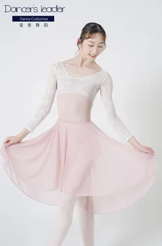 Balet-Dans Tricou Pentru Femei De Exercițiu Costum Floare Albă De Dantelă Gimnastica Tricou Adult Balerina Problema Show Tricou Fusta Set