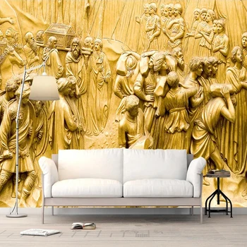 Tapet personalizat de Aur 3D Europene Statuie a lui Buddha Auditorium Fotografie pictura Murala de Perete Biserica Templu Fundal Home Decor de Perete de Hârtie