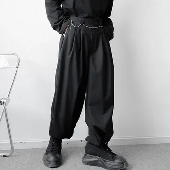 Pantaloni Barbati Japonia, Coreea Moda Nișă Negru Casual Pantaloni Costum De Streetwear Largi Picior Tiv Butonul Vrac Pantaloni De Marfă