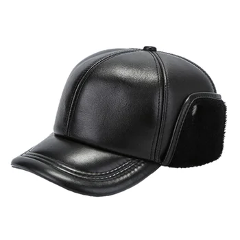 Piele naturala leifeng capac pălărie bărbați de brand nou piele de oaie piele de pălării capace ear flap black cu Faux blana interior
