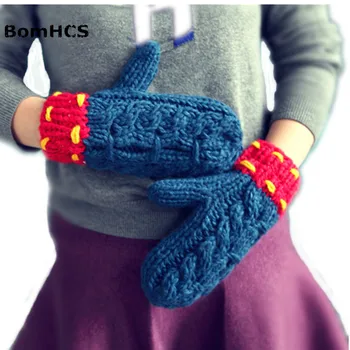 BomHCS Gros De Iarna Cald, Lucrate Manual Knited Mănuși De Femei Cablu Tricot Cu Un Deget