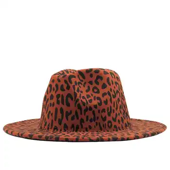leopard de Femei de Moda pentru Bărbați de Lână Pălărie Fedora Doamna Eleganta de Toamna si Iarna Margine Largă de Jazz Biserica Panama Sombrero Capac 58-60CM