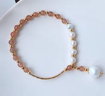 Femei De Moda De Mână Brățară De Capsuni Piatra De Cristal Natural De Perle În Formă De Fir Reglabil Bijuterii Fată Fiica Cadou De Ziua De Nastere