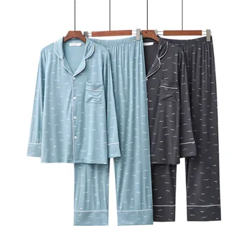 Noi De Imprimare Modal Pijamale Femei Rever Pantaloni Maneca Lunga Body 2 Bucata Set Pijama De Primăvară Pierde Cuplu De Acasă Purta Pijamale Moi