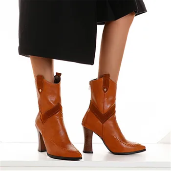 2021 Noi Femeile Toc Înalt Cizme A Subliniat Toe Toc Gros Jumătate Cizme Scurte Pentru Femei De Moda De Iarnă Pantofi De Femei Din Partid Dimensiune 34-43