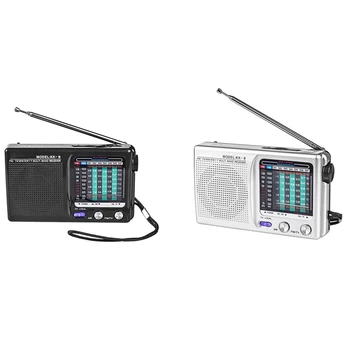 2 Buc AM/FM/SW Radio Portabil Operat Pentru Interior, Exterior Urgență Utilizare Radio Cu Difuzor Căști,Negru si Argintiu