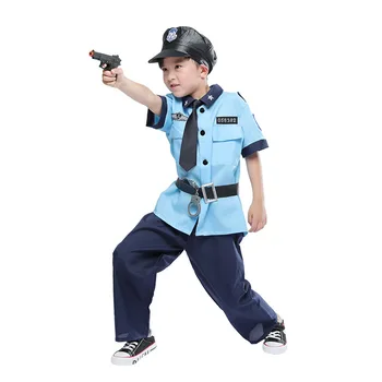 Uniformă De Poliție Copii Costum Polițist De Poliție Copii Bumbac Culoare Solidă Copii Petrecere De Halloween, Carnaval, Cosplay Seturi De Îmbrăcăminte