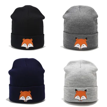 Toamna Iarna În Aer Liber Femei Pălărie Croșetat Fox Broderie Capului De Imprimare Capac Doamna Tricotate Pălărie Cald Chelioși Capac Nou