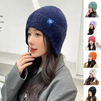 Toamna Iarna Femei Earflap Hat Bomboane De Culoare Pânză Stretch Etichetare Stil Coreean Tricotate Beanie Hat Echitatie Consumabile