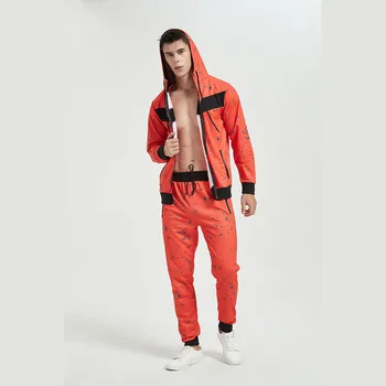 Transfrontaliere Mens 3D Despicare Culoare Blocarea Imprimare cu Gluga Sport Casual Bărbați Hoodie SetSportswear Trening Barbati Costum de Sport