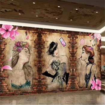 beibehang Personalizate 3d tapet mural coreean semi-permanente machiaj tatuaje beauty shop magazin de unghii de fundal de hârtie de perete pictura murala