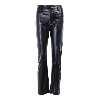Faux din Piele PU Pantaloni Pentru Femei Pantaloni Negri cu Talie Înaltă Picior Drept Pantaloni Maro de Moda Casual, Vintage Agrement Pantaloni Streetwea