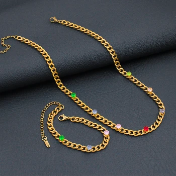 Din Oțel inoxidabil Set de Bijuterii de Aur de Culoare Lanț Colier Bratara pentru Femei Farmec Bijuterie de Zirconiu de sex Feminin Cravată Accessori Cadou YS141