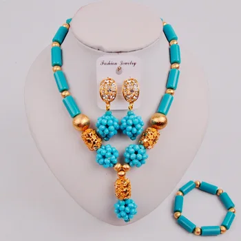 Frumos Albastru Aqua Nigerian Nunta Set Cristal Șirag de mărgele Colier din Africa Set Bijuterii pentru Femei ZQ-02