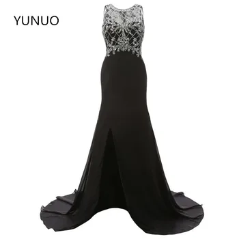 YUNUO Noua Moda Sexy Negru Real Rochii de Seara Lungi Mărgele, Paiete Personalizate Halat De Serată cu Fermoar Formale Rochii de Petrecere