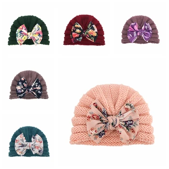 Toamna și Iarna Cald Moale Tricotat Lână Capace de Imprimare de Moda Bowknot Copil Pălării articole pentru acoperirea capului Nou-născutului de Păr Accesorii Foto elemente de Recuzită