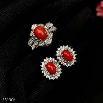 KJJEAXCMY de tip boutique de bijuterii argint 925 incrustat naturale de coral roșu piatră prețioasă de sex feminin cercei set inel de sprijin de detectare nou e