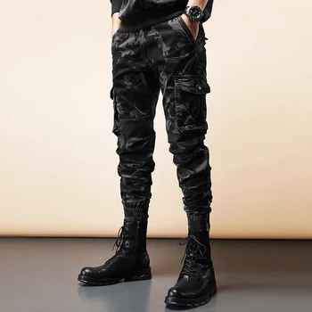 Moda Barbati Camuflaj Pantaloni de Marfă Militare Tactice Buzunare Laterale Pantaloni Largi de Bumbac