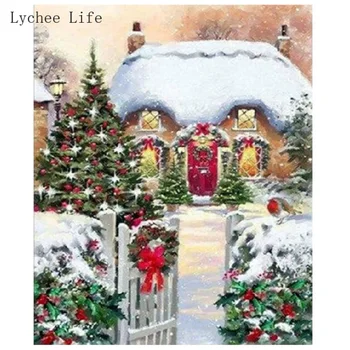 Lychee Viața 30x40CM Cadou de Crăciun Zăpadă Desene animate Casa Diamant Pictura Cu Diamante Diy Diamante Decor Acasă