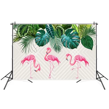 Flamingo Roz Junglă, Frunze Plate Pune Ziua De Decor Fotografie, Fundaluri Semn De Vară Tropical Cabina Foto Petrecere De Fundal