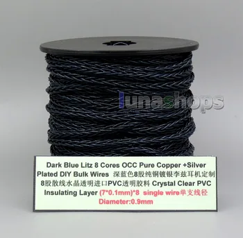 Albastru inchis Litz 8 Nuclee Pur OCC Argint Placat cu cablu în Vrac Pentru Personalizat DIY Shure Fostex QDC Căști Căști Cablu LN006142
