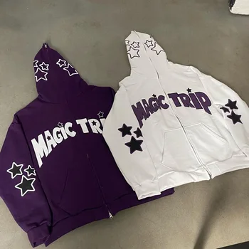 Magic Excursie de Imprimare de Moda Anime Hoodie Lungă Maneca Zip Hanorac Streetwear Y2K Sus Bărbați și Femei Jacheta de Halloween