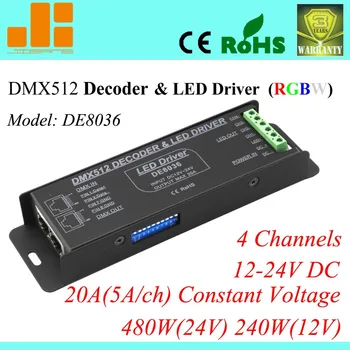 Transport gratuit 4channels LED-uri RGBW Controller DMX LED Decoder & Driver 12V DMX Controler DE 8036
