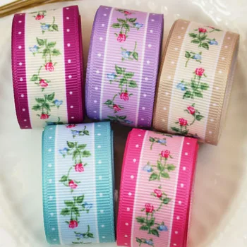 ZYOKRA Destul de 5 Culori Candy Stripe Flori Imprimate Poliester Panglică Pentru DIY Cusut Decor Acasă de Moda Panglică