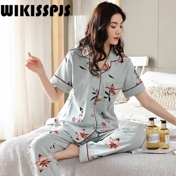 WIKISSPJS 2022 Nouă de Primăvară și de Vară Proaspete Simple Subțire de Bumbac Imprimare Roz pentru Femei Pijamale Acasă Purta Pijamale Body