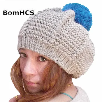 BomHCS lucrate Manual pentru Femei Toamna Iarna Gros Cald Tricotate Pălărie Beanie Bej Cap