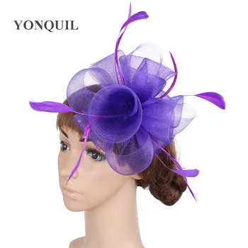 Flori Pene Fascinator Pălării Doamnelor Elegante Pălării de Bună Calitate Mireasa Pălării Pentru Violet Petrecere de Nunta Headpieces MYQ037