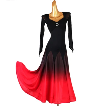 De sex feminin Concurs de Dans Rochie cu Maneci Lungi Elegante de Vals Imbracaminte Profesionale Moderne Standard, Costume de Dans DQL5553