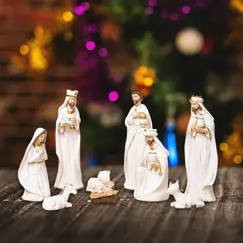 - Nașterea Domnului Cifre Set Isus Crăciun Doll Statuie Playset Rășină De Afișare Ornamente Biserica Decorative