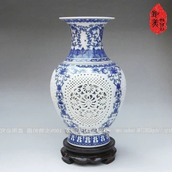 dublu strat Ceramica decupaj sculptura vaza de porțelan albastru și alb coadă de pește sticla