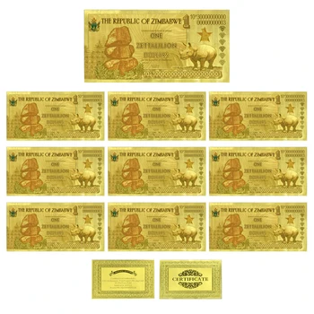 10buc/lot de Artă Ornamente Zimbabwe Unul Zettalilion de Dolari Folie de Aur a Bancnotelor Zimbabwe Suvenir Bani de Hârtie Cadouri de Afaceri