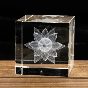 50mm 3D cu Laser Gravat Cub de Cristal tort de Nunta Decor Acasă Ornament Lotus