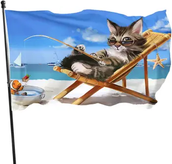 Amuzant Cat de Pavilion în aer liber Pisoi Drăguț Pescuit Kawaii Kitty Scaun de Plajă Grădină Steaguri Casa Steaguri Decorațiuni Plante și Animale Pavilion