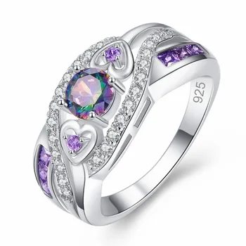 LKO Noi Sosesc Multicolor & Violet Alb CZ Argint Culoare Inel pentru Femei Bijuterii Dimensiune 6 7 8 9 10