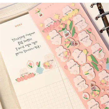 Coreea De Autocolante Drăguț Tulip Sakura Sequin Autocolant Impermeabil Album Carte De Telefon Autocolante Jurnal Material Urs Autocolant De Papetărie